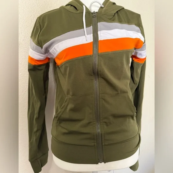 AQ Sports Women's Poly Stripe Zip Front Hoodie with Orange and Withe Stripes - Picture 10 of 11